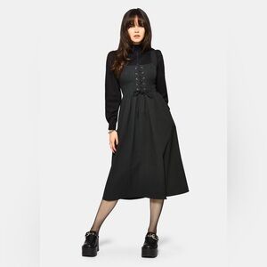 Gloom Lace Up Front Corset Detail Pinstripe Midi Dress - size US 12/ UK 16